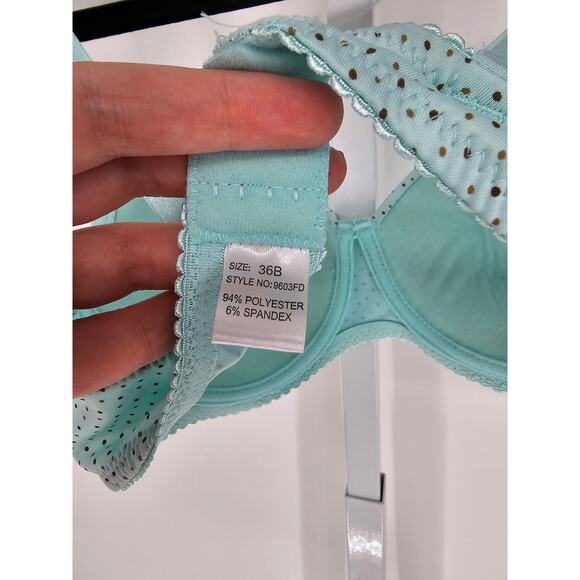 Vintage Y2K Womens Sz 36B T Shirt Bra Light Blue Brown Polka Dot - Picture 4 of 4